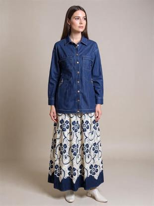 CEREMONY ÖNDEN ÇIT ÇIT TAŞ DETAYLI DENİM TUNİK