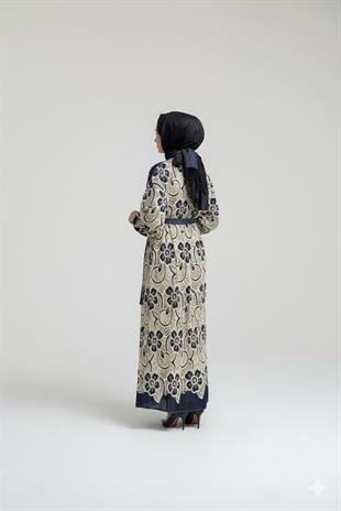 CEREMONY PATI BONCUK İŞLEMELİ DENİM DANTEL KAFTAN