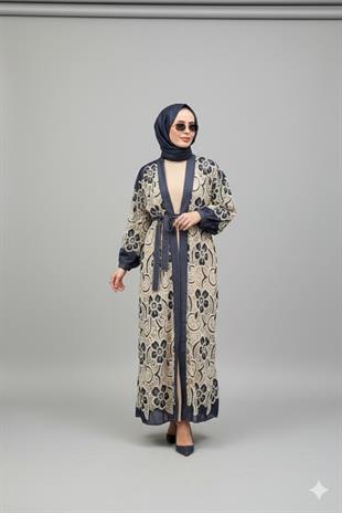 CEREMONY PATI BONCUK İŞLEMELİ DENİM DANTEL KAFTAN