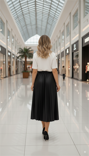 CEREMONY PLİSELİ DERİ ETEK