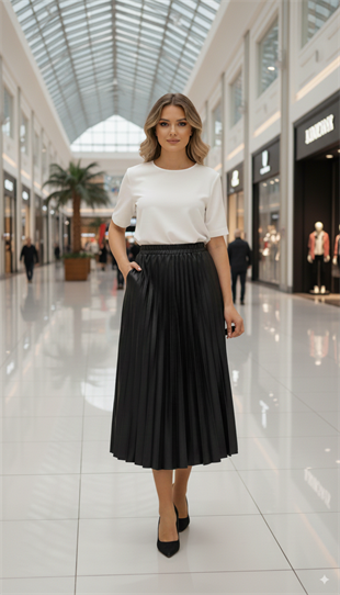 CEREMONY PLİSELİ DERİ ETEK