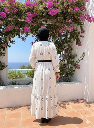 CEREMONY PULLU TAŞLI KETEN ELBİSE