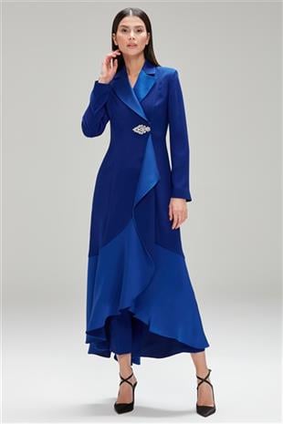 CLİO BROŞLU PARDESÜLÜ PANTOLONLU KREP TAKIM