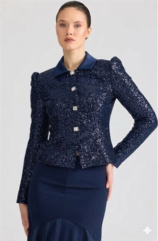 CLİO BÜYÜK BEDEN PUL PAYET CEKETLİ ETEKLİ TAKIM
