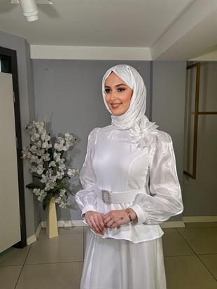 CLİO ORGANZE KOLLU ŞİFON ETEKLİ KEMERLİ TAKIM