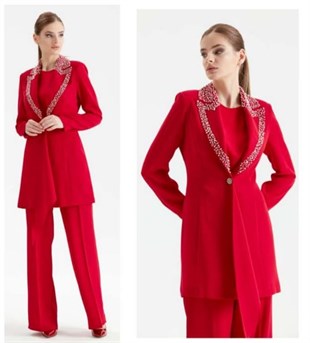 CLIO COLLAR CREPE SUIT WITH STONES