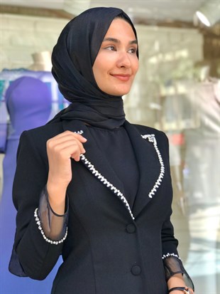 CLİO YAKASI TAŞLI ORGANZELİ CEKET PANTOLON TAKIM
