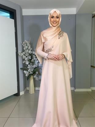 JAMİLA SARAH ALLER ŞİFONLU GOLD APLİKELİ ELBİSE