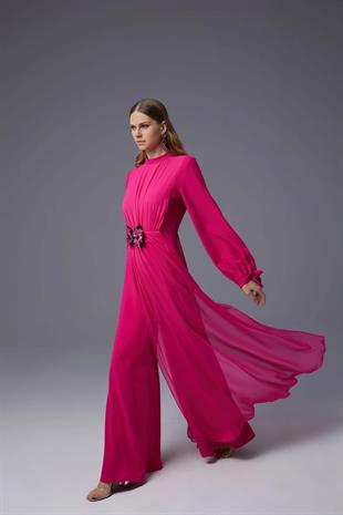 JAMİLA SARAH ÖNÜ ŞİFONLU ÇİÇEK APLİKLİ TULUM