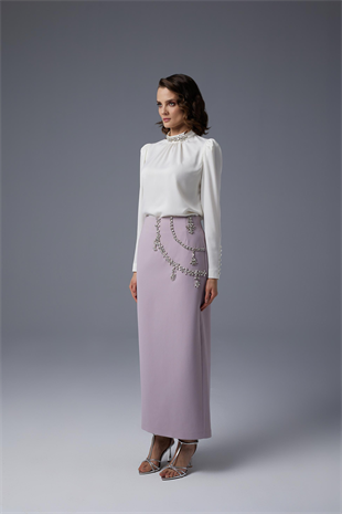 JAMİLA SARAH TAŞ İŞLEMELİ KREP KALEM ETEK