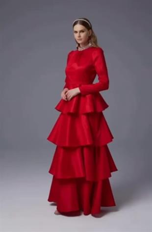 JAMİLA SARAH YAKASI İNCİLİ KAT KAT ELBİSE