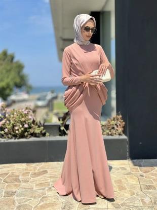 JAMİLA SARAH YANLARI DRAPELİ BALIK ELBİSE