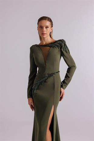 KENZEL BÜYÜK BEDEN AKSESUAR APLİKLİ BALIK ABİYE ELBİSE