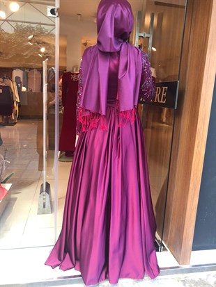 KENZEL BÜYÜK BEDEN KOLLARI TAŞ İŞLEMELİ SATEN ABİYE