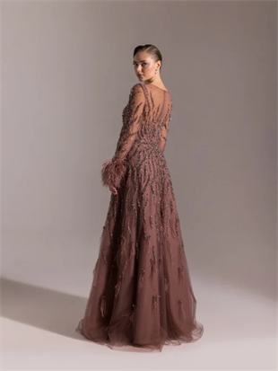 KENZEL Full Beden İşlemeli Kabarık Uzun Abiye Elbise