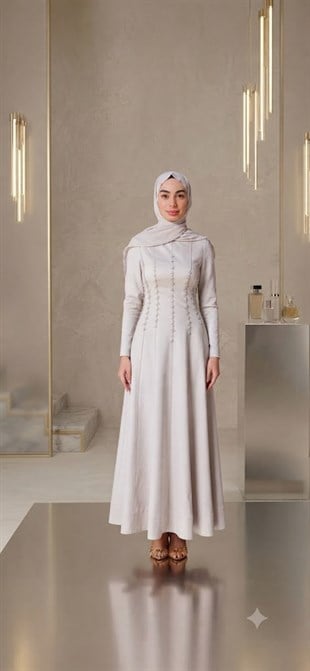 KENZEL İnci İşlemeli Uzun Kollu Midi Elbise