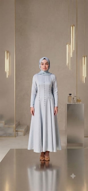 KENZEL İnci İşlemeli Uzun Kollu Midi Elbise