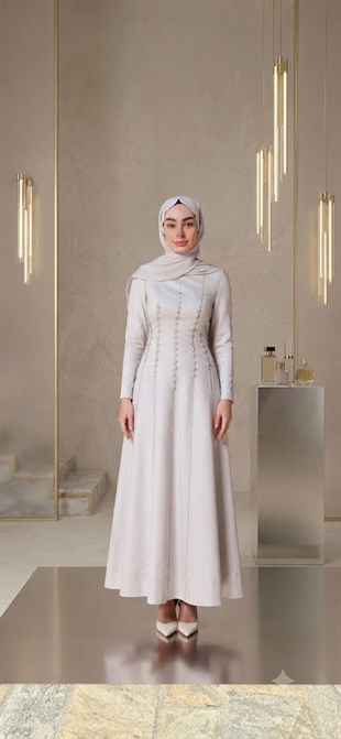 KENZEL İnci İşlemeli Uzun Kollu Midi Elbise