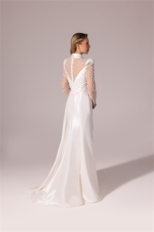 KENZEL İşlemeli Transparan Uzun Kol Tafta Abiye Elbise