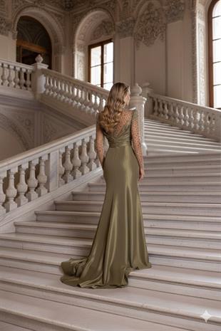 KENZEL İşlemeli Transparan Uzun Kol Tafta Abiye Elbise