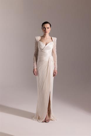 KENZEL KOLLARI DANTEL TAŞLI PLİSELİ ABİYE ELBİSE