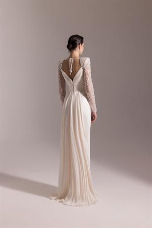 KENZEL KOLLARI DANTEL TAŞLI PLİSELİ ABİYE ELBİSE