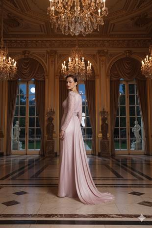 KENZEL KOLLARI DANTEL TAŞLI PLİSELİ ABİYE ELBİSE