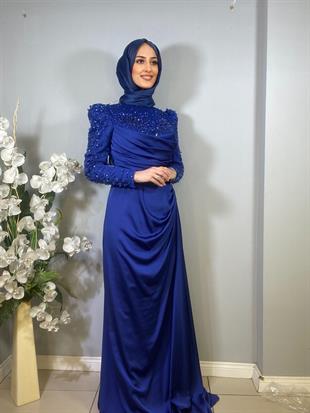 Kenzel Kolları İşlemeli drapeli uzun abiye elbise 