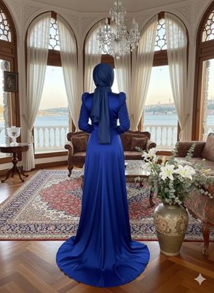 Kenzel Kolları İşlemeli drapeli uzun abiye elbise 