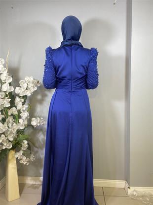 Kenzel Kolları İşlemeli drapeli uzun abiye elbise 