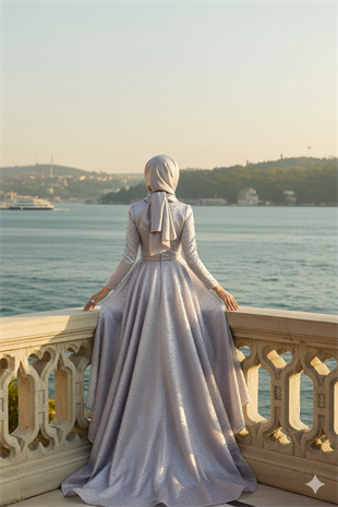KENZEL KUYRUKLU İNCİ İŞLEMELİ ABİYE-GRİ