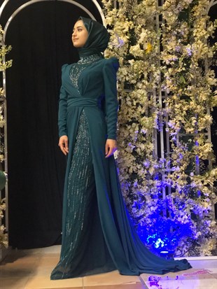 KENZEL FRONT AND BACK TULLE DETAILED EVENING DRESS