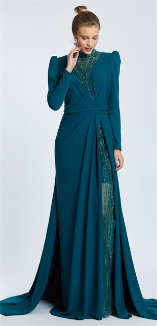 KENZEL FRONT AND BACK TULLE DETAILED EVENING DRESS