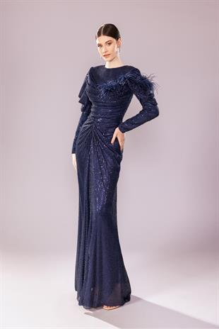 Kenzel Pul Payetli Uzun tesettür Abiye Elbise