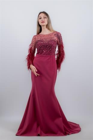KENZEL TAŞLI KUYRUKLU BALIK MODEL ABİYE- BORDO