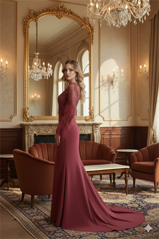 KENZEL TAŞLI KUYRUKLU BALIK MODEL ABİYE- BORDO
