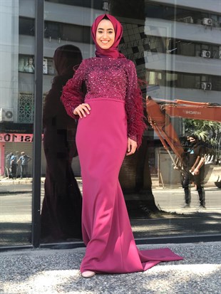KENZEL TAŞLI KUYRUKLU BALIK MODEL EVENING DRESS- BORDO