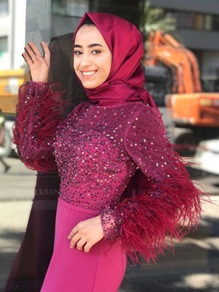 KENZEL TAŞLI KUYRUKLU BALIK MODEL EVENING DRESS- BORDO