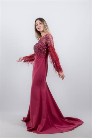KENZEL TAŞLI KUYRUKLU BALIK MODEL ABİYE- BORDO