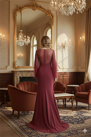 KENZEL TAŞLI KUYRUKLU BALIK MODEL ABİYE- BORDO