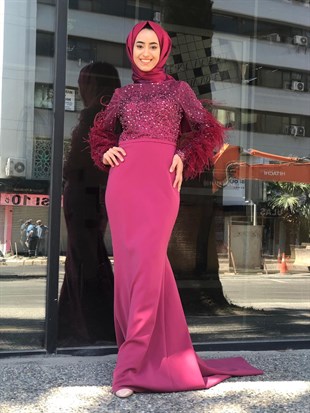 KENZEL TAŞLI KUYRUKLU BALIK MODEL EVENING DRESS- BORDO