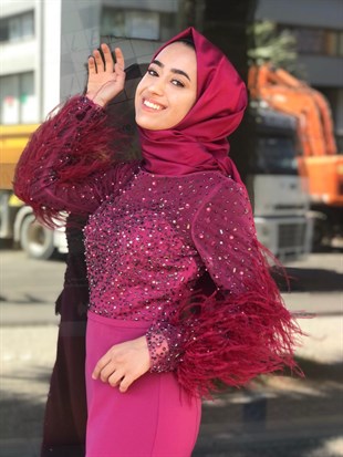 KENZEL TAŞLI KUYRUKLU BALIK MODEL EVENING DRESS- BORDO