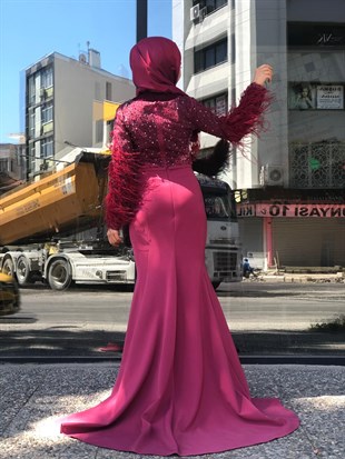 KENZEL TAŞLI KUYRUKLU BALIK MODEL EVENING DRESS- BORDO