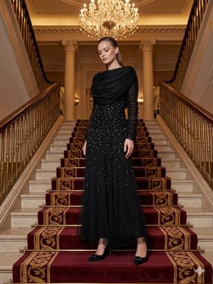 KENZEL TÜL KUMAŞ PUL PAYET İŞLEMELİ ABİYE