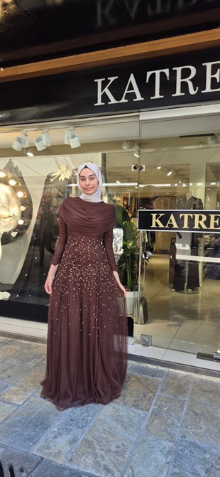KENZEL TÜL KUMAŞ PUL PAYET İŞLEMELİ ABİYE