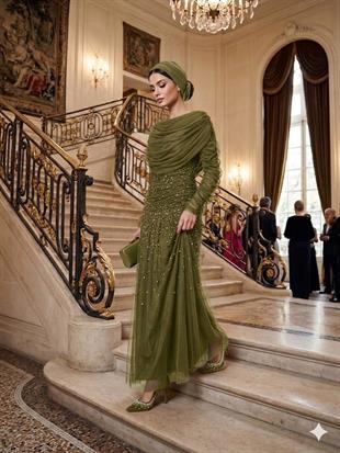KENZEL TÜL KUMAŞ PUL PAYET İŞLEMELİ ABİYE