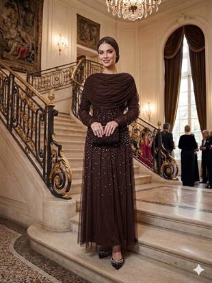KENZEL TÜL KUMAŞ PUL PAYET İŞLEMELİ ABİYE