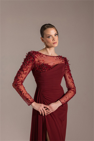 KENZEL Üst Transparan Tül Pul Boncuk İşlemeli Büyük Beden Abiye Elbise