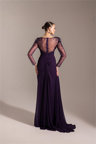 KENZEL Üst Transparan Tül Pul Boncuk İşlemeli Büyük Beden Abiye Elbise