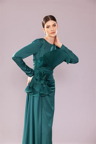 Kenzel Uzun Kollu Drapeli Tesettür Uzun Elbise